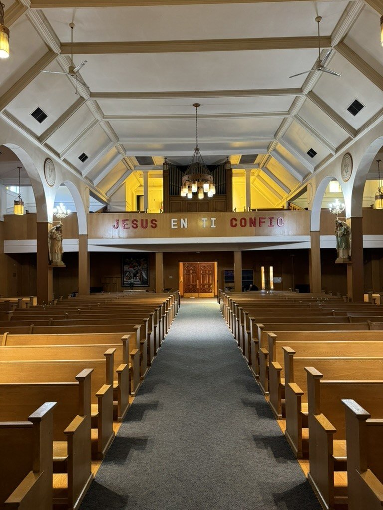 Rear of the church before remodeling, viewed toward the choir loft.